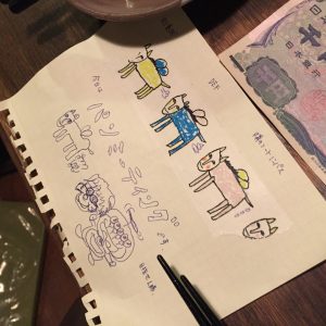 飲みながら、落書きしながら・・・