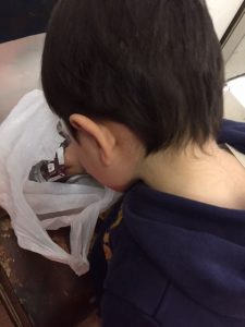 もらったチョコパイに夢中